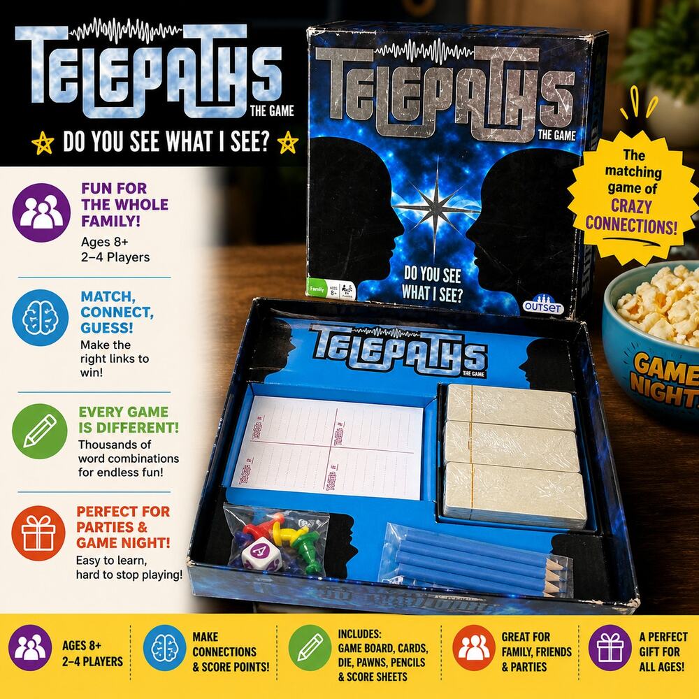 Telepaths Board Game Outset Family Party Game Complete Ages 8+ 2–4 Players